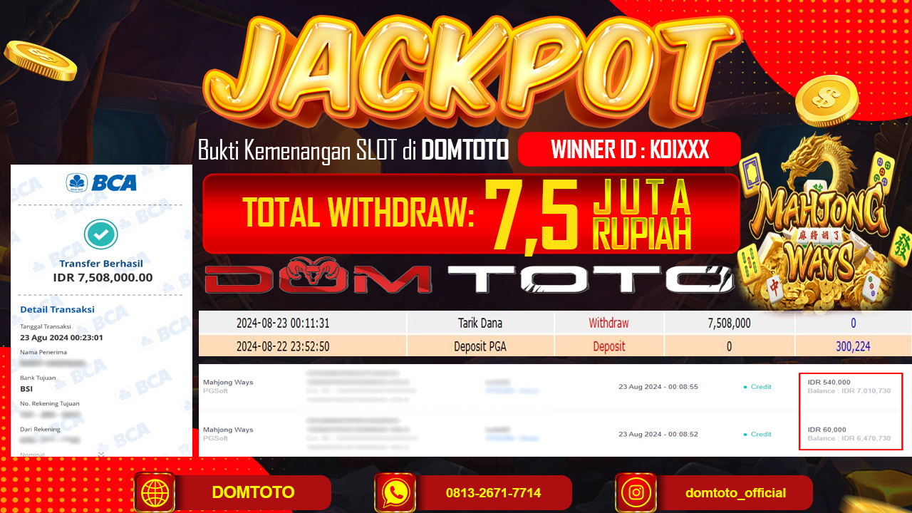 JACKPOT SLOT MAHJONG WAYS 23 AGUSTUS 2024